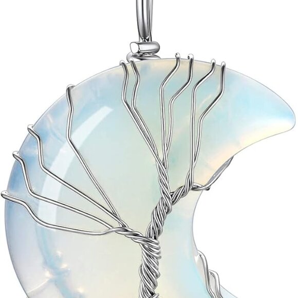 Birthstone Moonstone Necklace Stainless Steel 12-Month Tree of Life Jewelry - Picture 1 of 7